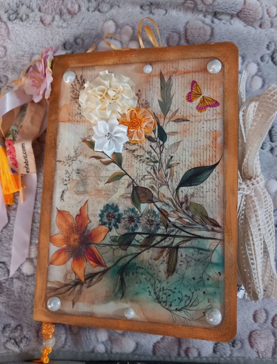 Beautiful Unique Orange Flower Junk Journal. Hand Made & Unique