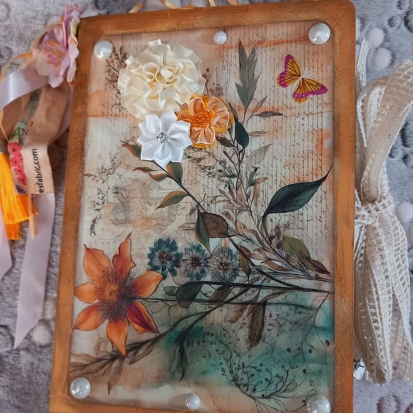 Beautiful Unique Orange Flower Junk Journal. Hand Made & Unique