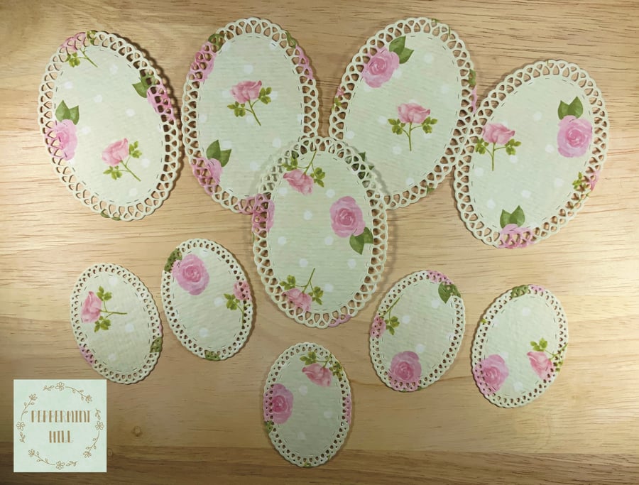 Die cut lacy oval doilies for card making, scrapbooking journalling, rose design