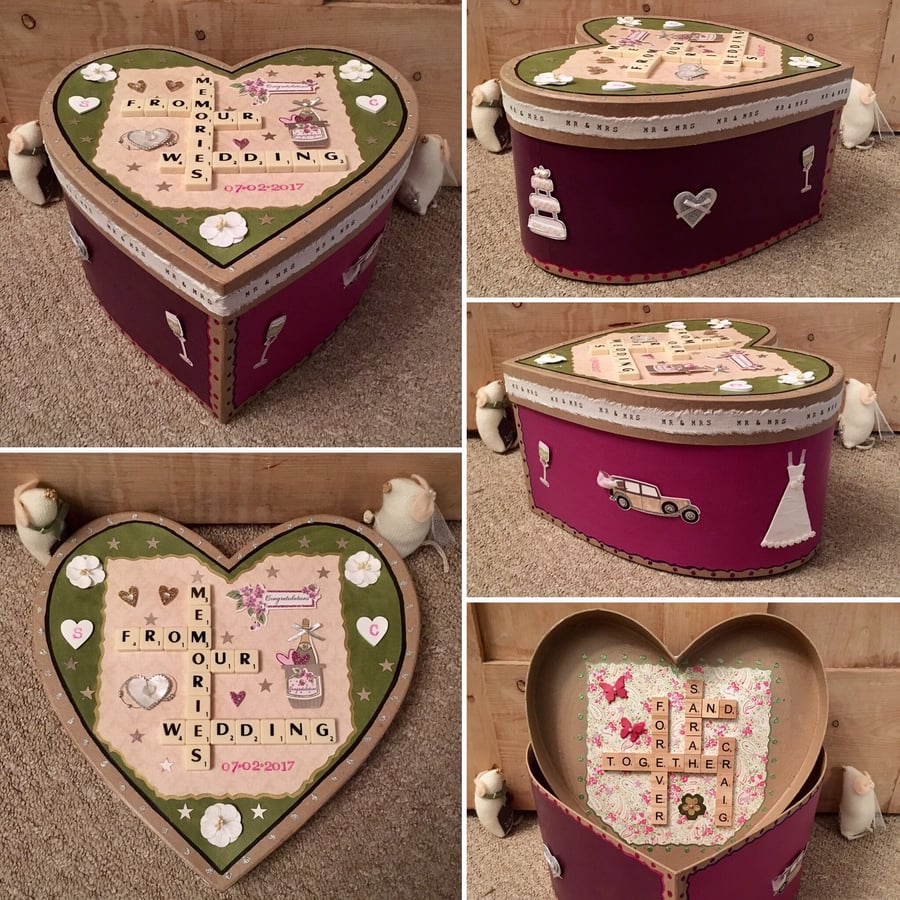 Bespoke handmade Scrabble letter mache heart wedding memory boxes