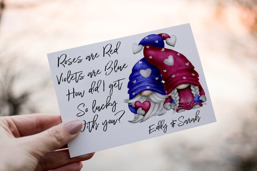Roses Are Red Gnome Valentine Card, Personlaised Card for Valentine, Gonk Card
