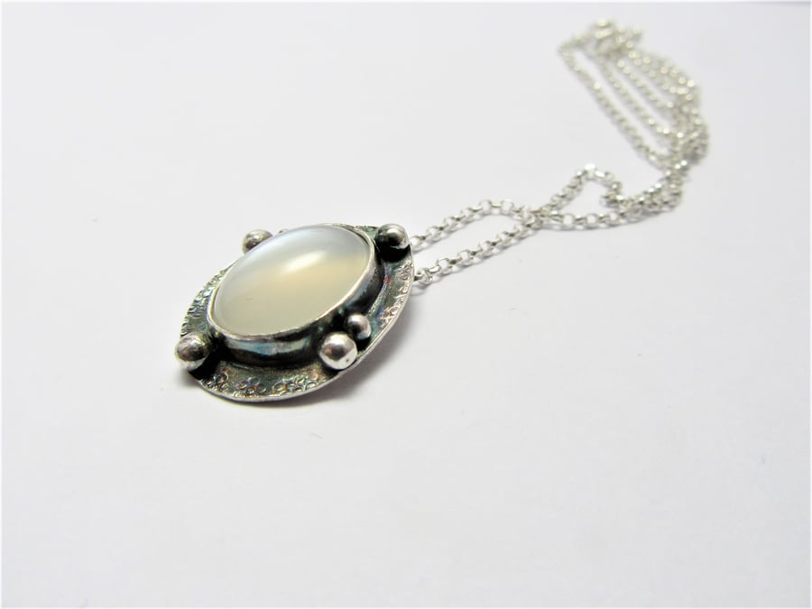 Moonstone pendant - handmade recycled silver antiqued moonstone necklace