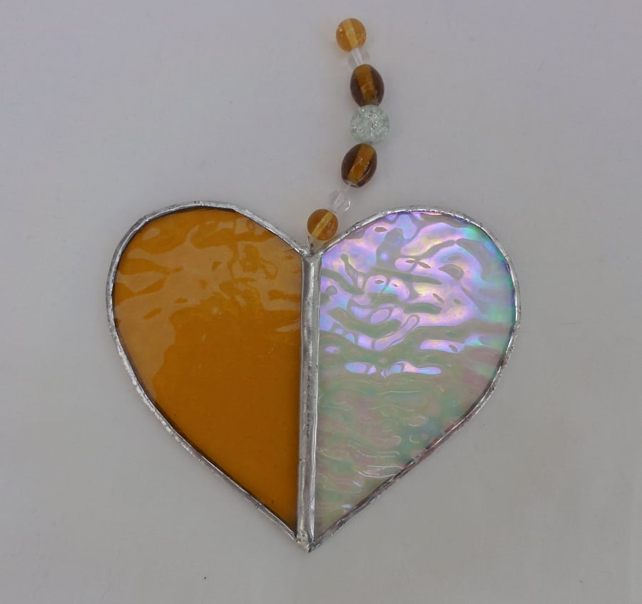 Stained Glass Heart Suncatcher - Amber  