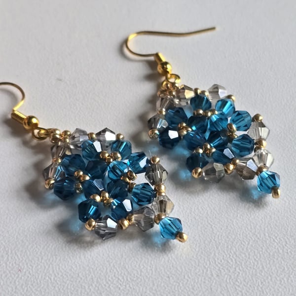 Bright Sea Blue & Iridescent Beaded Earrings
