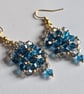 Bright Sea Blue & Iridescent Beaded Earrings