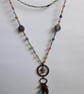 Boho Antique Bronze Multi Coloured Flower & Key Charm Pendant Necklace - Image 2