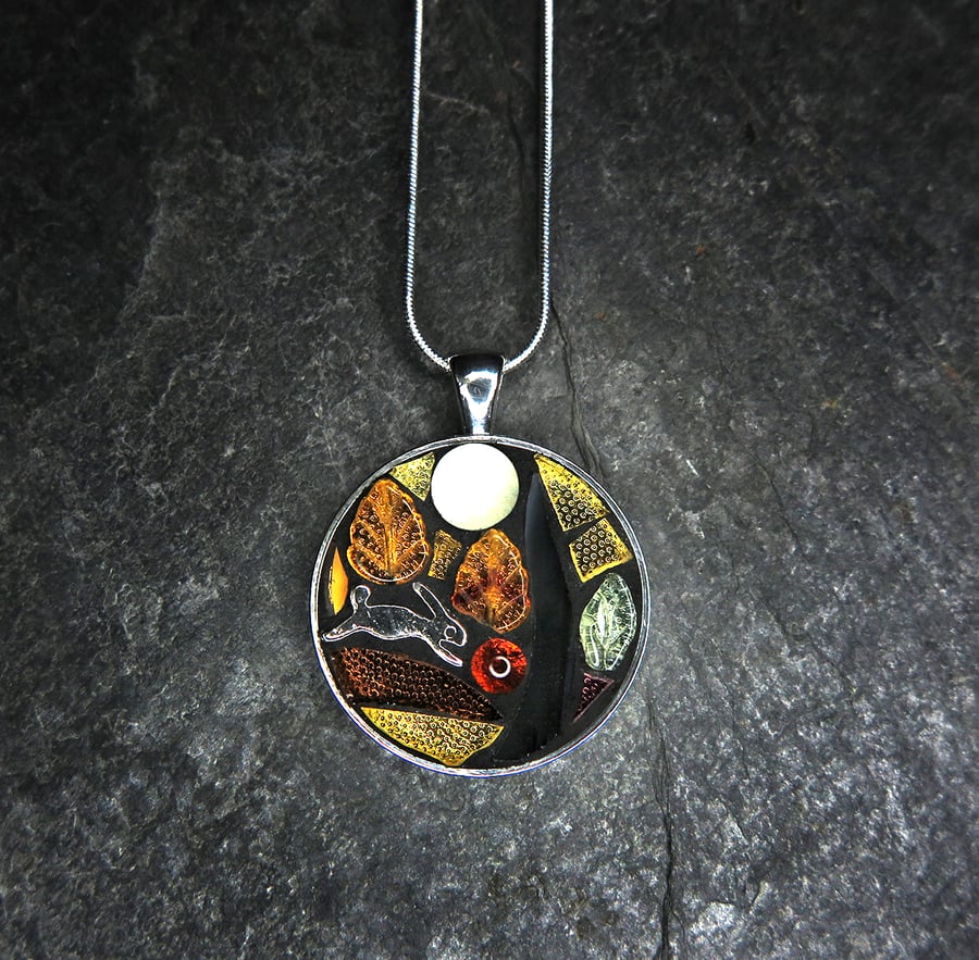 'Run Rabbit' - Glass Mosaic Pendant - Glow in The Dark!