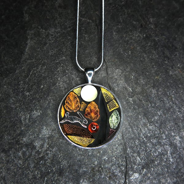 'Run Rabbit' - Glass Mosaic Pendant - Glow in The Dark!