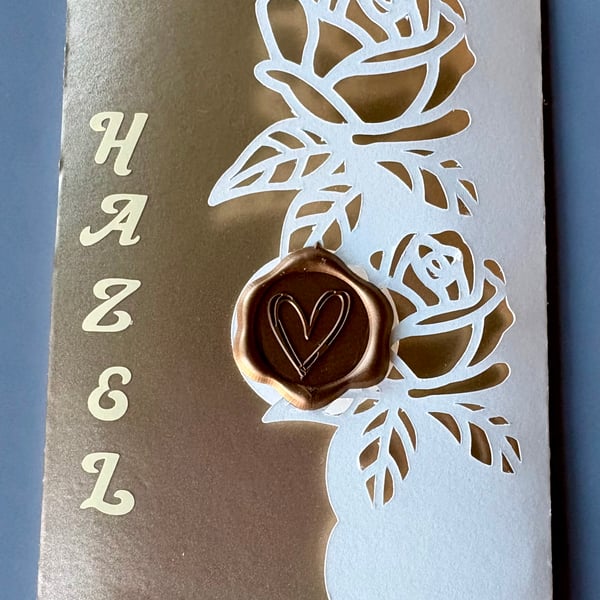 Personalised Rose Laser-Cut Card with Wax Seal – Custom Wedding or Gift Set