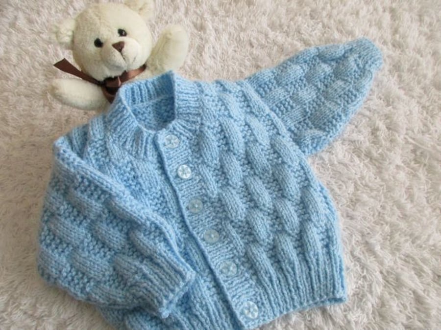 16" Baby Boys Round Neck Patterned Cardigan