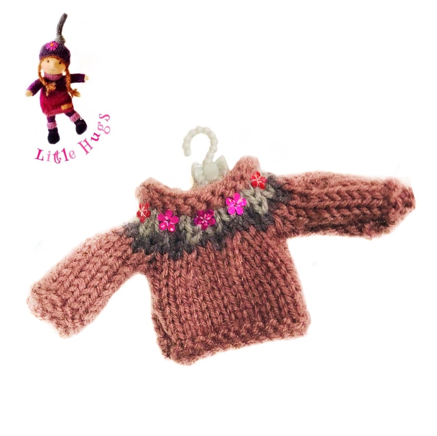 Dusky Pink Sequinned Jumper to fit the Little Hug Dolls
