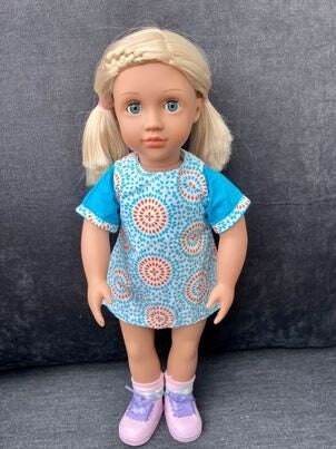 Orange and blue super summery Tiny Tears and Baby Born dolls dress, dolls outfit