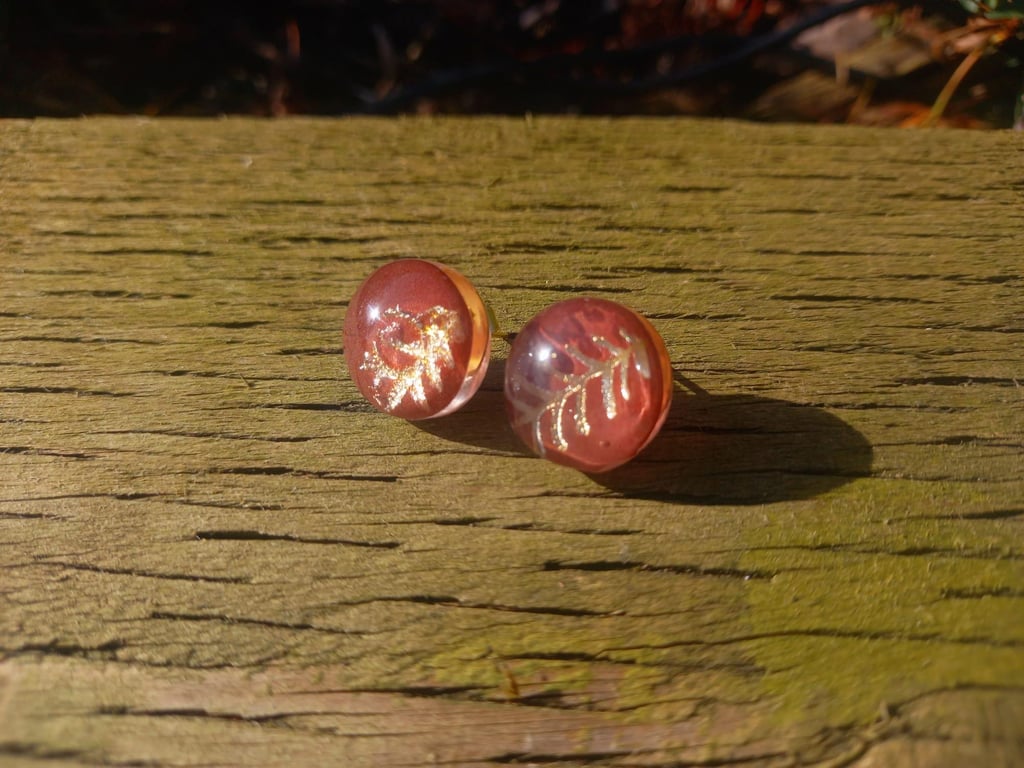 Red and Gold Christmas Tree Circle Stud Earrings