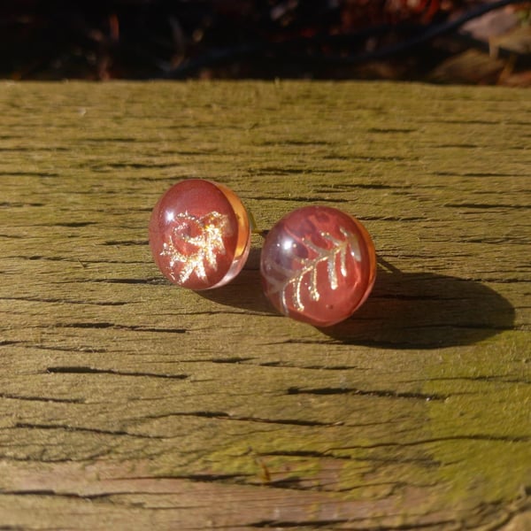 Red and Gold Christmas Tree Circle Stud Earrings
