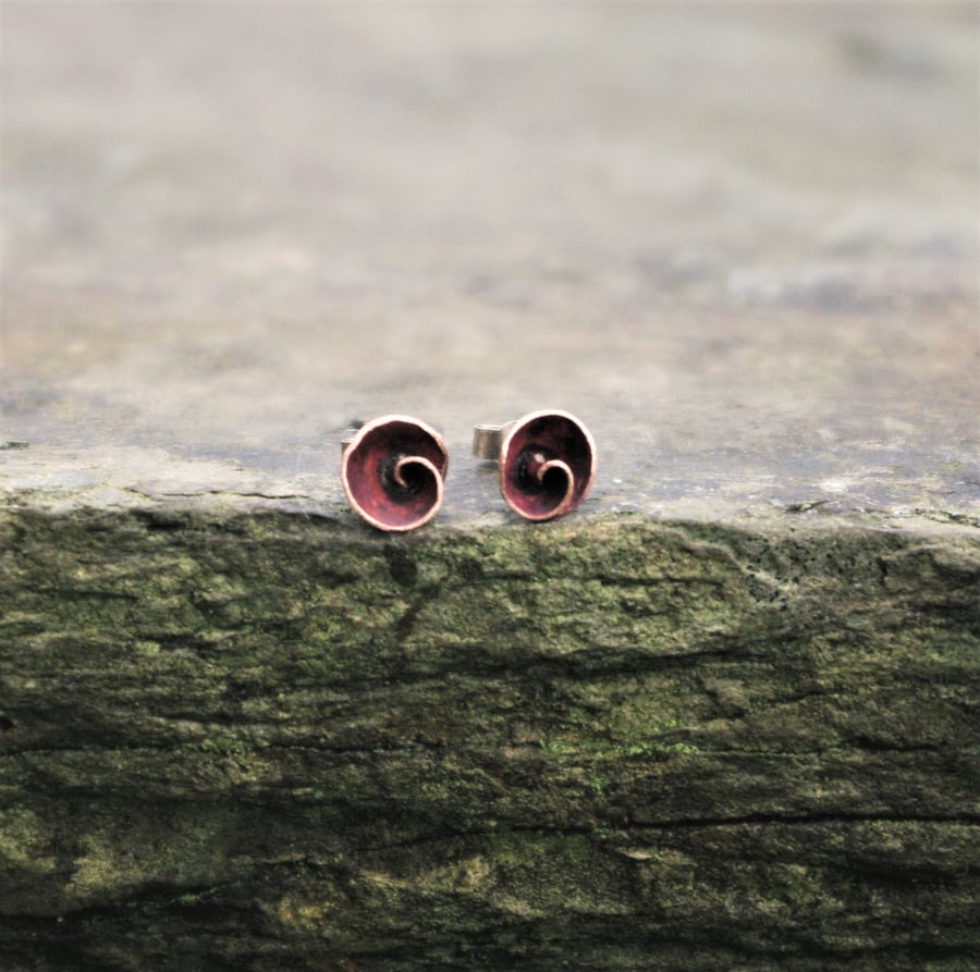 Copper Rosebud Stud Earrings