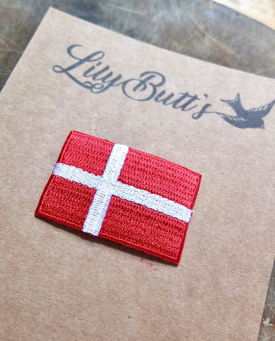 Embroidered Denmark Flag Iron Patch 3.5cm x 5cm