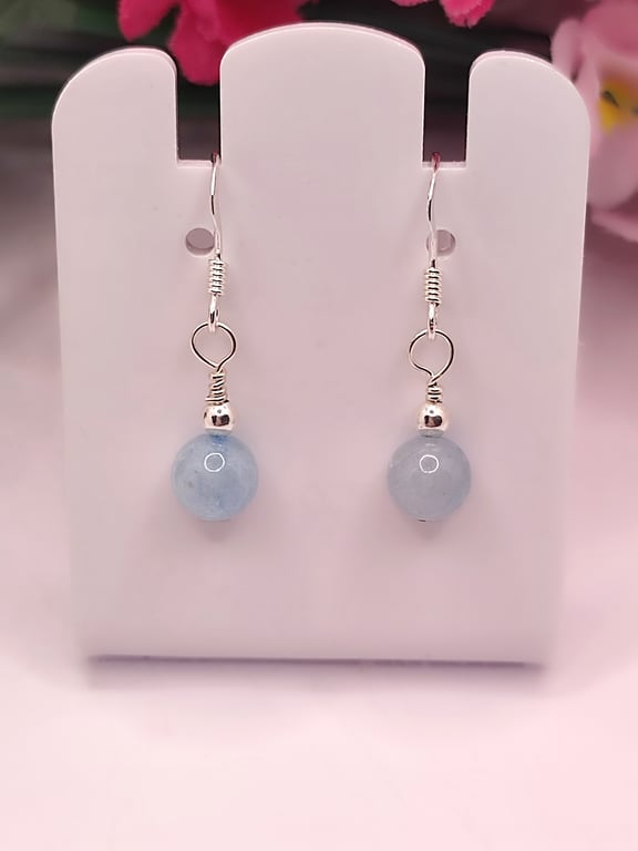 Aquamarine Gemstone Earrings with Sterling Silver Fish Hook style wires