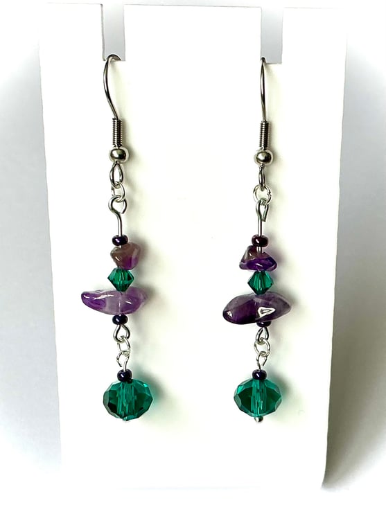 Amethyst & Teal Glass Bead Earrings