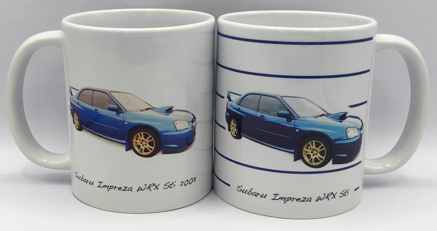 Subaru Impreza WRX Sti 2003 - 11oz Ceramic Mug - Plain or Design with Stripes