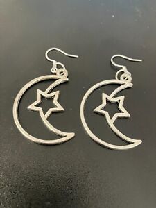 large moon star charm hook earrings