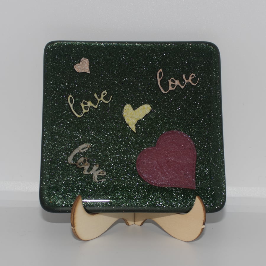 Love Coaster - Green with Hearts and Love - 9091