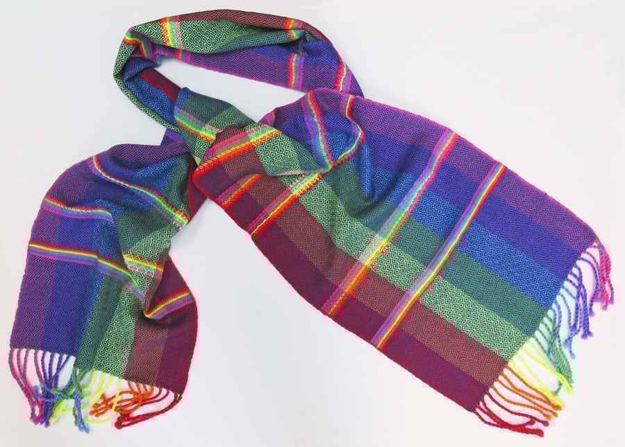 Handwoven rainbow scarf