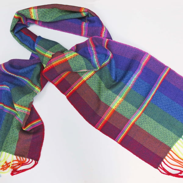 Handwoven rainbow scarf