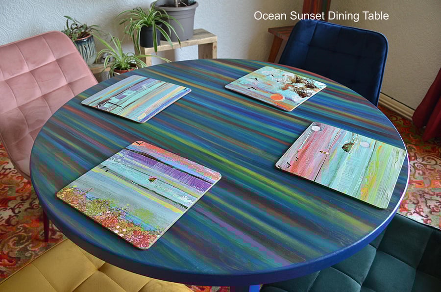 Round Wood Dining Table Coastal Cottage Design Ocean Sunset Colours