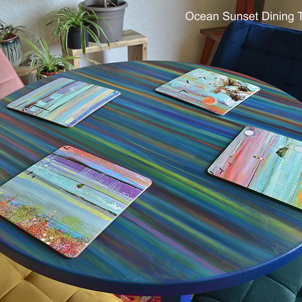 Round Wood Dining Table Coastal Cottage Design Ocean Sunset Colours