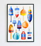 Lobster Buoys Illustrated A4 Art Print - Image 5