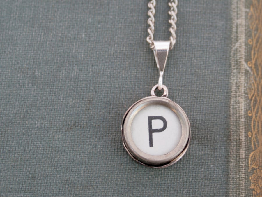 WHITE Typewriter Letter Key Necklace Custom Initial Made to Order