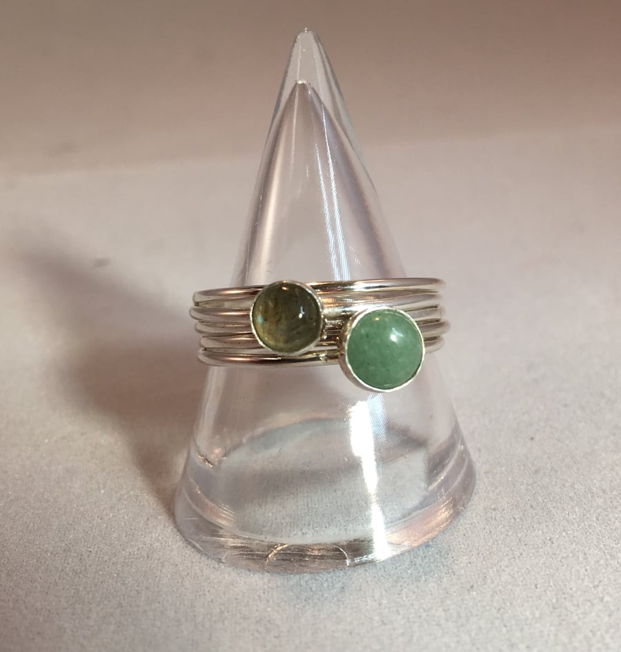 Green two stone stacking ring