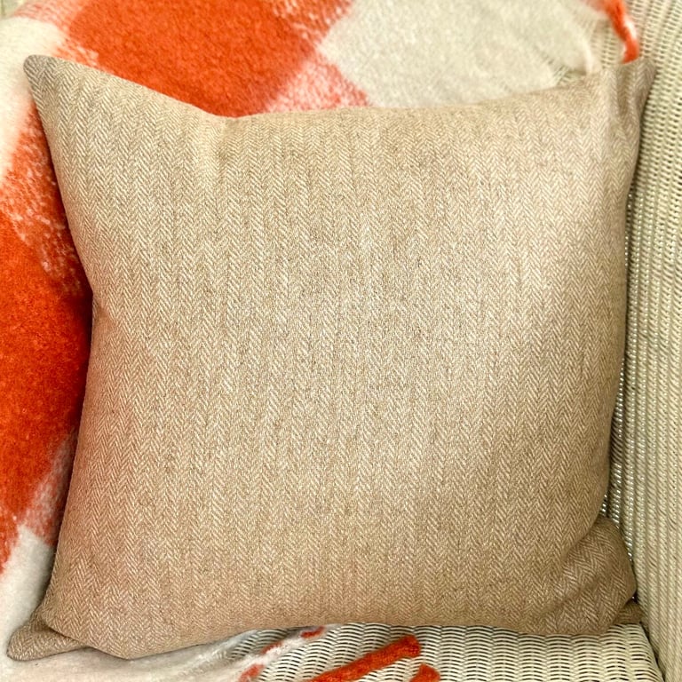 Tweed Scatter Cushion with Pad, Beige Herringbone 46x46cm