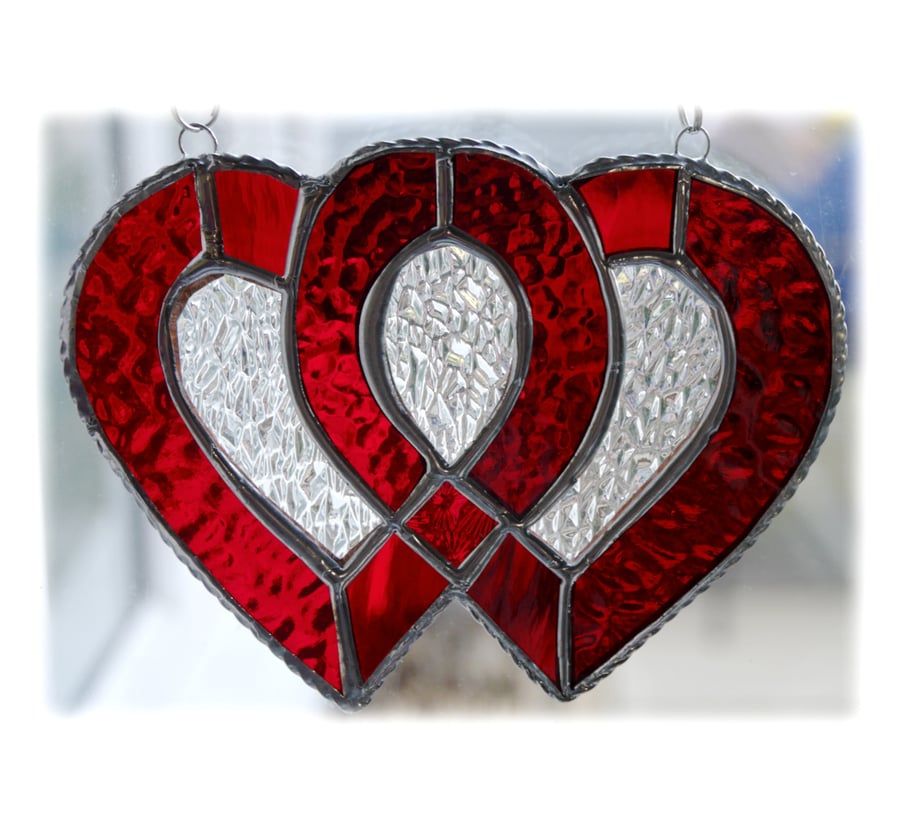 Entwined Heart Suncatcher Stained Glass Red Ruby Wedding 014
