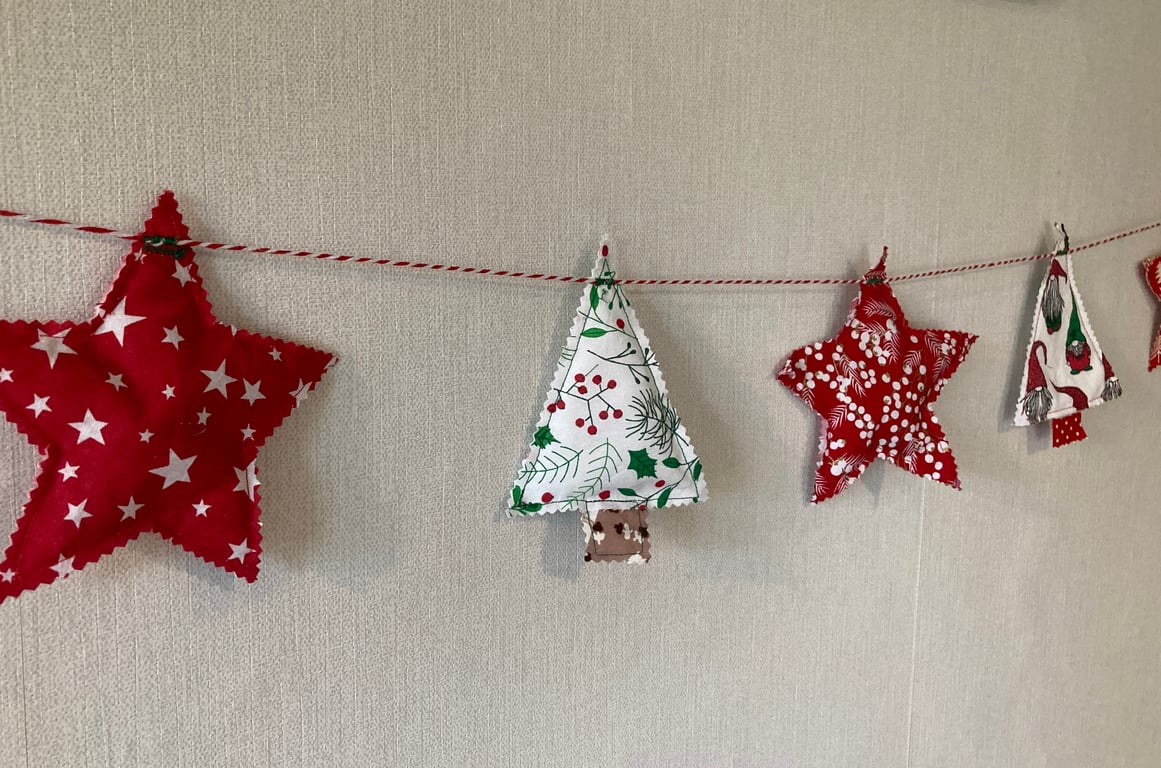 Extra long Christmas bunting garland - trees and stars design. 1.8m long