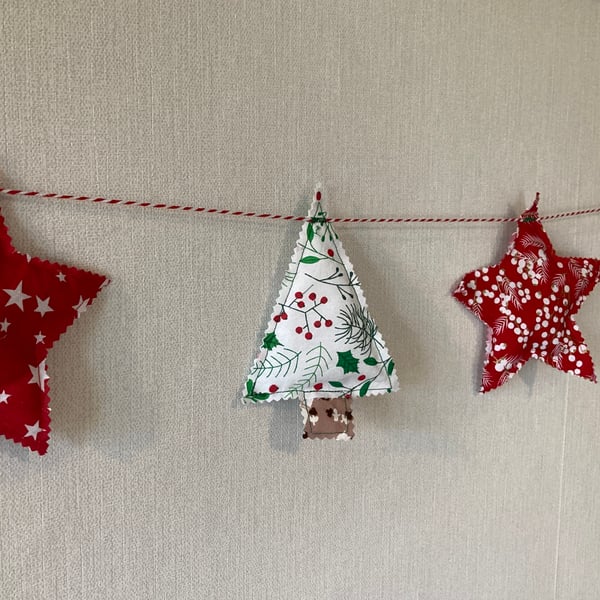 Extra long Christmas bunting garland - trees and stars design. 1.8m long
