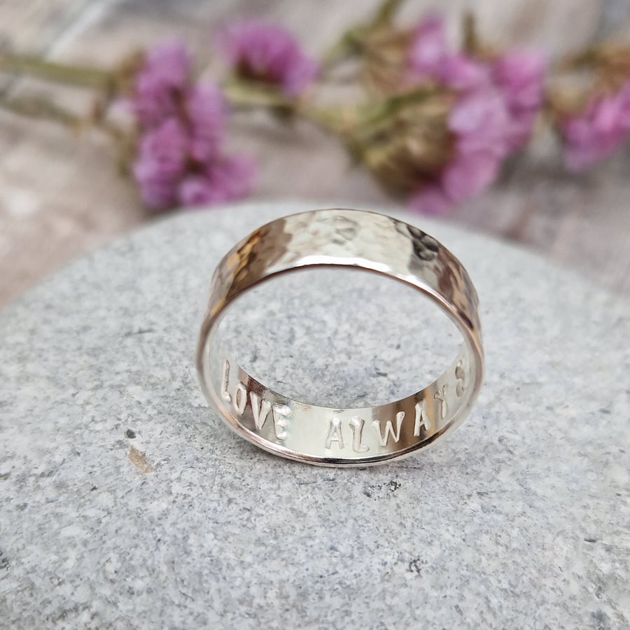 Sterling Silver Hidden Message Hammered Ring - Wide Ring