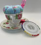 Vintage Royal Vale 'Roses' Teacup Pin Cushion & Complete Sewing Set (No.1) - Image 2