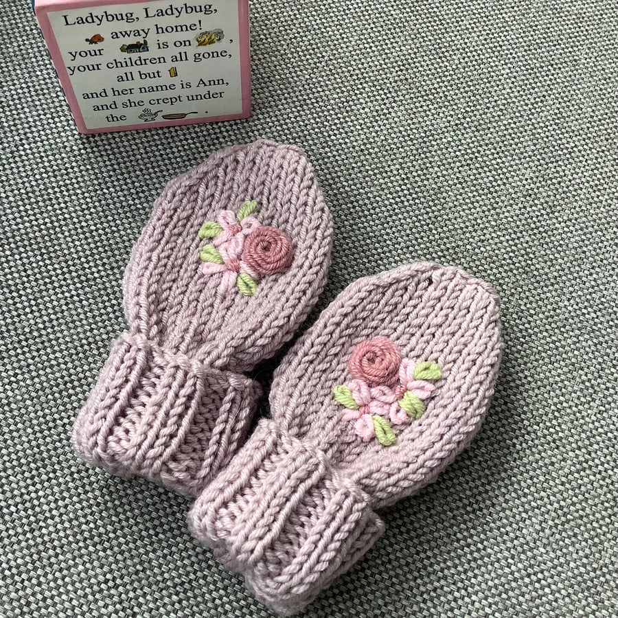 Hand Knitted Cashmere Blend Baby Mittens 0-6 Months 