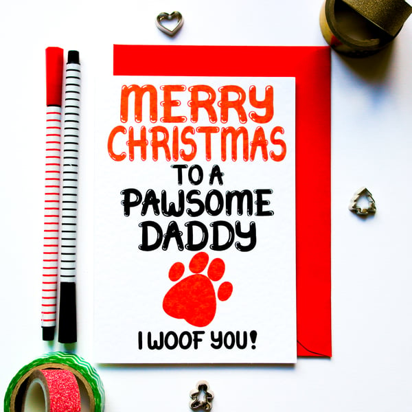 Christmas Card Pawsome Daddy Card from the Dog Christmas Card Fur Baby Dad