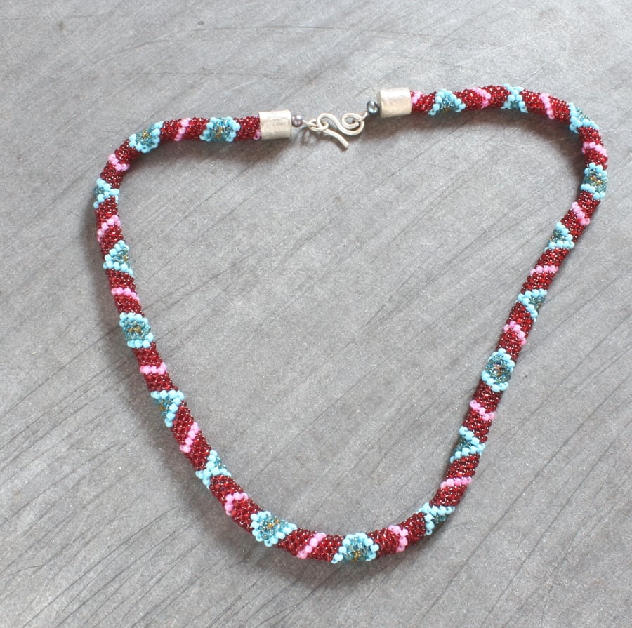 Bead Necklace - Peyote Stitch Woven Beads - Sil... - Folksy