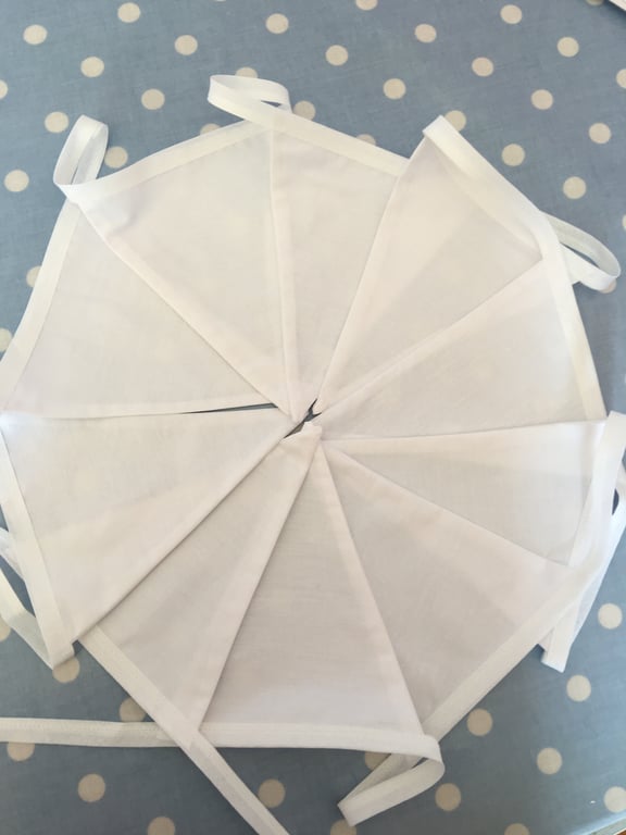 3m, 5m, 10m White Cotton Fabric Bunting, Wedding, Party Bunting