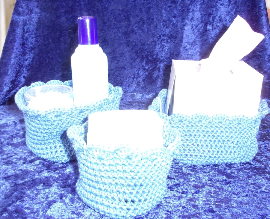 Set of 3 Square Crochet Storage Baskets (contents not included)
