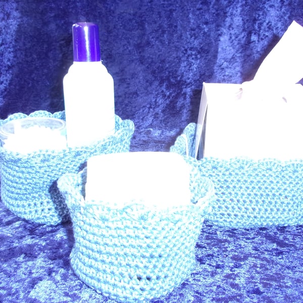 Set of 3 Square Crochet Storage Baskets (contents not included)