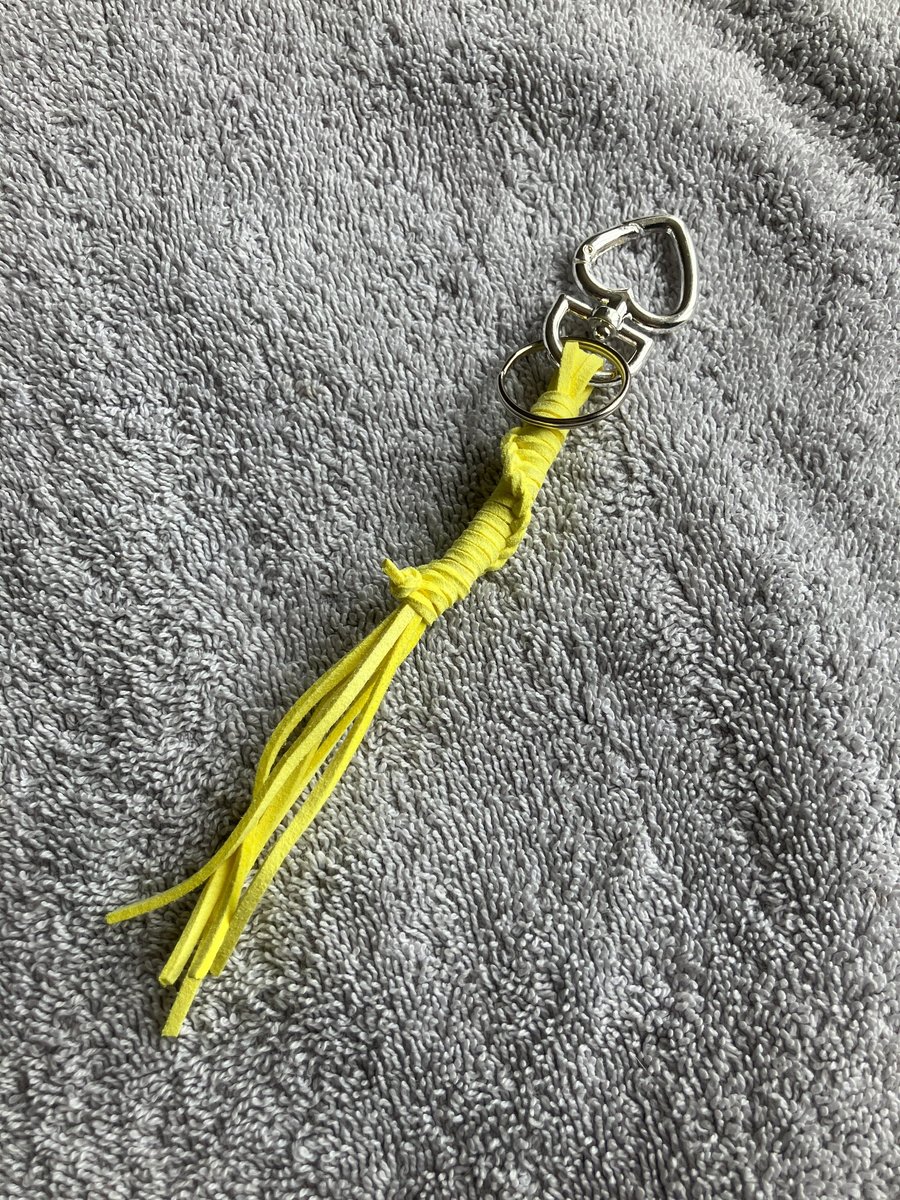 Yellow Suede Keyring - Bag Charm with Heart-shaped Carabiner clasp