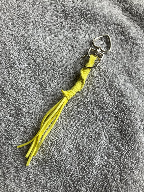Yellow Suede Keyring - Bag Charm with Heart-shaped Carabiner clasp