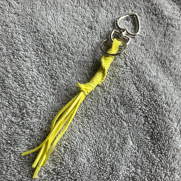Yellow Suede Keyring - Bag Charm with Heart-shaped Carabiner clasp