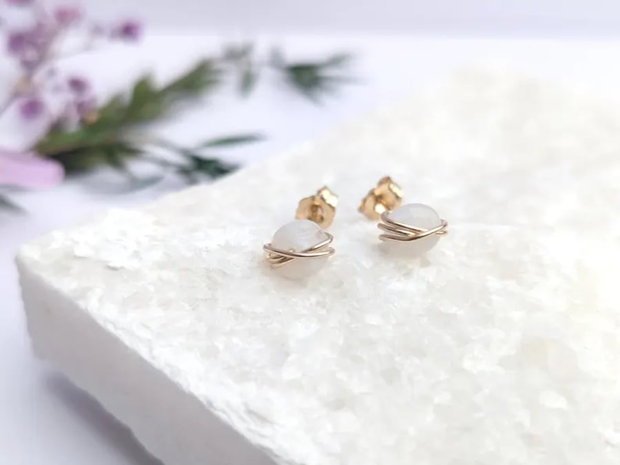 MOONSTONE Stud Earrings in Sterling Silver or 14K Gold Filled June Birthstone 