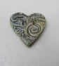Medium Forest Green Brocade Texture Heart Shaped Ceramic Button - Image 1