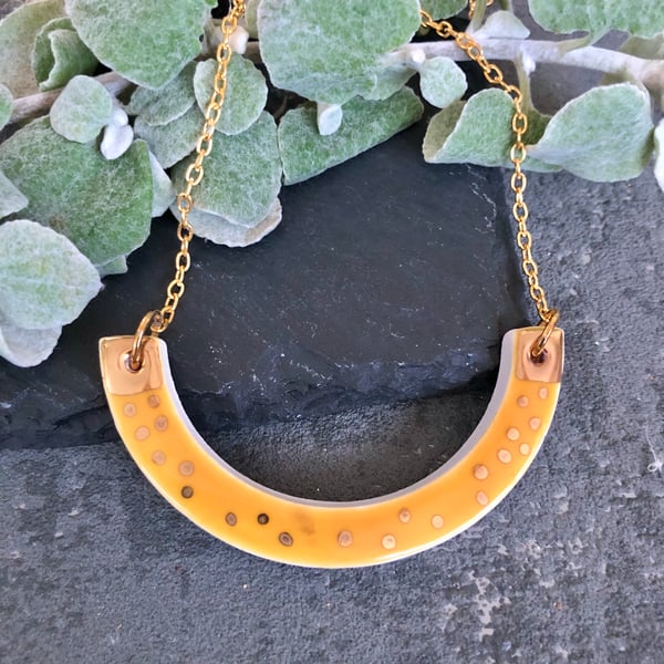 Ceramic semi circle pendant necklace - small
